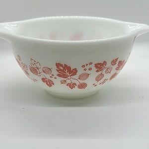 Pyrex White Bowl with Red Leaf Pattern